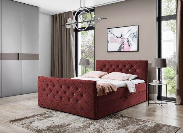 Boxspringová postel LENKA - 120x220, bordová + topper ZDARMA