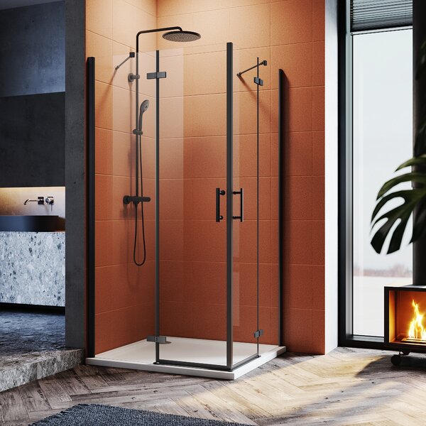 SONNI černý sprchový kout rohový vstupní sprchový kout závěsné dveře sprchový kout nano sklo rohový sprchový kout 80x90x195cm 6mm bezpečnostní sklo ESG