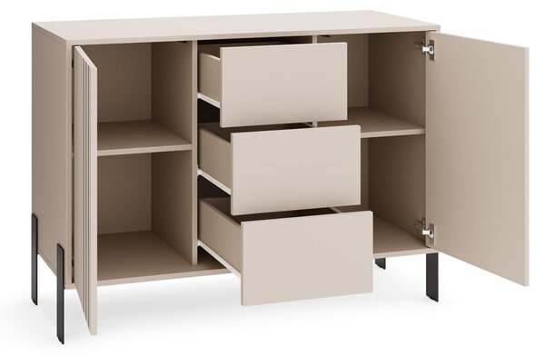 MargaretHadas24 Komoda Natan s kovovými nohami 120/87/40 cm, příborník, obývací skříň, 3 zásuvky, obývací skříň, komoda, kašmír