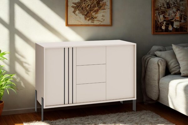 MargaretHadas24 Komoda Natan s kovovými nohami 120/87/40 cm, příborník, obývací skříň, 3 zásuvky, obývací skříň, komoda, kašmír