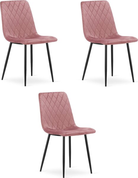 Židle TURIN - růžový samet / černé nohy x 3