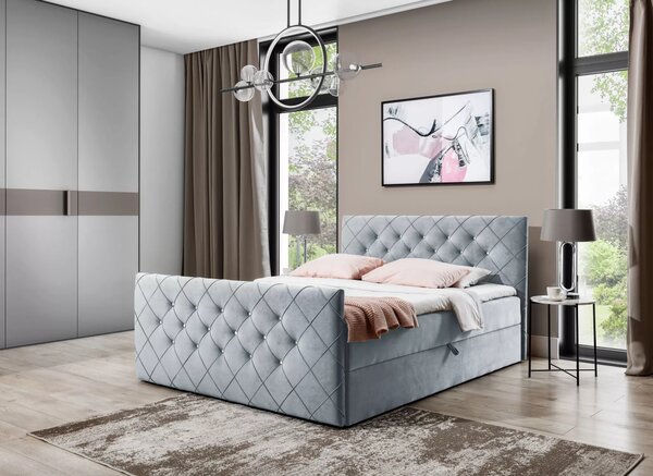 Boxspringová postel LENKA - 120x220, světle šedá + topper ZDARMA