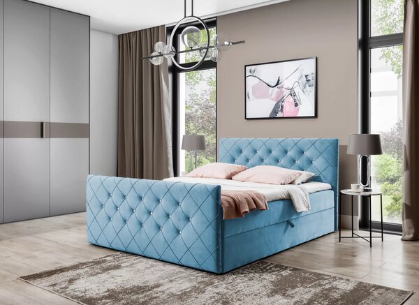Boxspringová postel LENKA - 120x220, světle modrá + topper ZDARMA