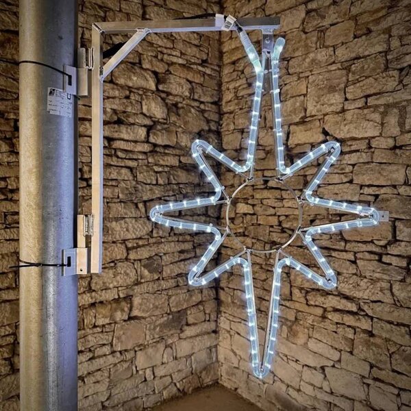 Vianočná sada pre obce: Veľká ľadová hviezda, strom 6–8 m Flash, 12× hviezda na verejné osvetlenie, 3D LED anjel 122 cm, ľadovo biela