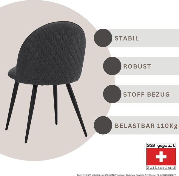 Jídelní židle Albatros s látkovým potahem Capo Anthracite - látka Stylový vintage design, látkový potah, čalouněná židle testovaná SGS - moderní kuchyňská židle, židle do jídelny nebo k jídelnímu stolu