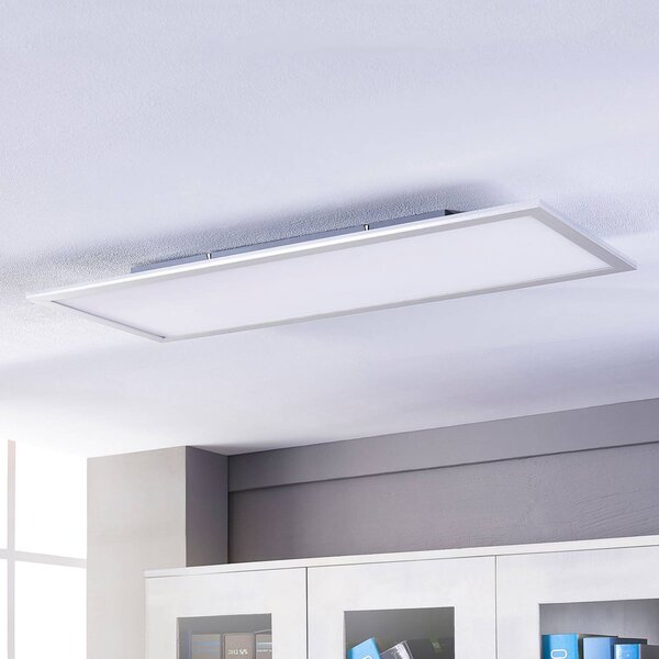 Lindby LED panel Livel, 120 cm x 30 cm, dálkové ovládání, stmívatelný, Hliník / šedá / zinek, Kuchyň, Plast, Moderní