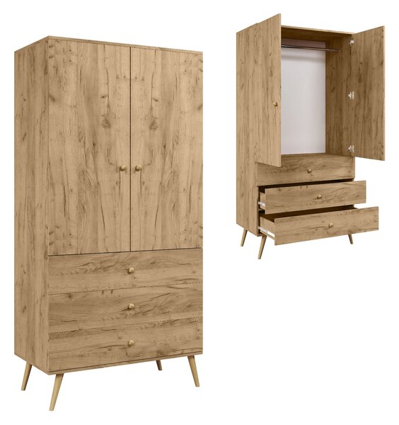 Dětská dvoudveřová skříň 100 cm NILSA - dub craft zlatý / hnědá