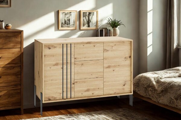MargaretHadas24 Komoda Natan s kovovými nohami 120/87/40 cm, příborník, obývací skříň, 3 zásuvky, obývací skříň, komoda, ruční výroba
