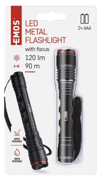 EMOS LED svítilna kovová, 120 lm, 2× AAA, FOKUS P3113