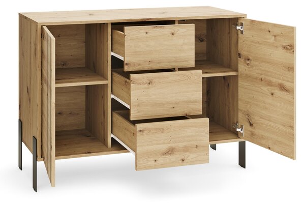 MargaretHadas24 Komoda Natan s kovovými nohami 120/87/40 cm, příborník, obývací skříň, 3 zásuvky, obývací skříň, komoda, ruční výroba