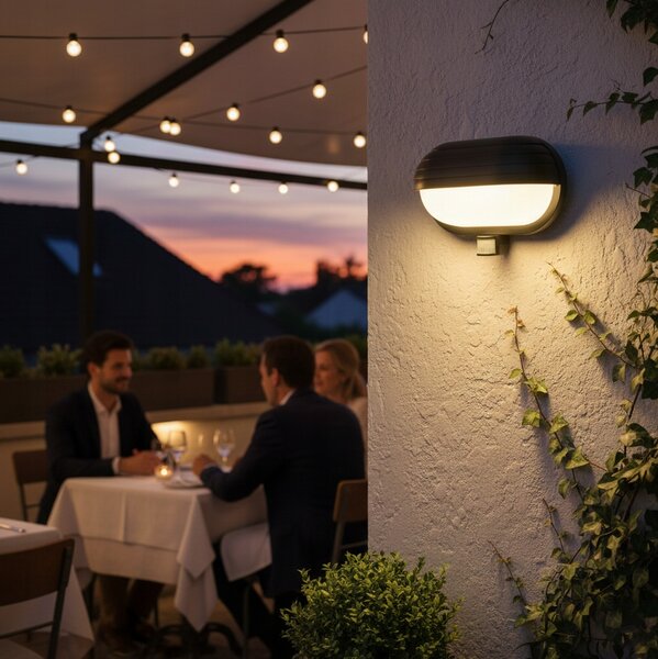 HADEX RIO venkovní nástěnné svítidlo s čidlem 1xE27/60W/230V/IP44, černá barva