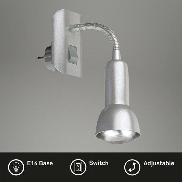 BRILONER Flexibilní svítidlo do zásuvky SCHUKO 22 cm 1x E14 25W titan BRI 2739014P
