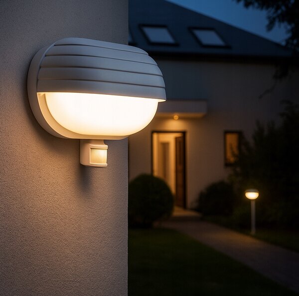 HADEX RIO venkovní nástěnné svítidlo s čidlem 1xE27/60W/230V/IP44, bílá barva