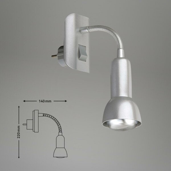BRILONER Flexibilní svítidlo do zásuvky SCHUKO 22 cm 1x E14 25W titan BRI 2739014P