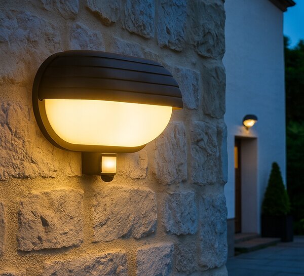 HADEX RIO venkovní nástěnné svítidlo s čidlem 1xE27/60W/230V/IP44, černá barva