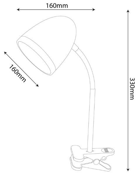 Stolní lampa s klipem na 1 žárovku E27 max 15W, černá