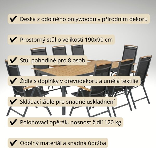 Vikio Zahradní jídelní set 190x90 pro 8 osob přírodní AZS157-8P
