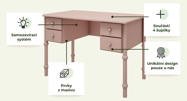 Dětský psací stůl se šuplíky BABUSHKA - Olivová