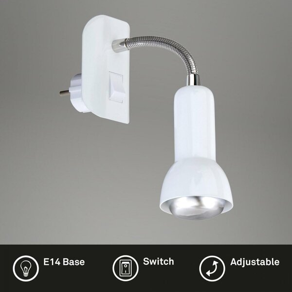 BRILONER Flexibilní svítidlo do zásuvky SCHUKO 22 cm 1x E14 25W bílé BRI 2739016P