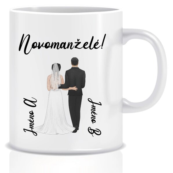 Personalizovaný klasický bílý hrníček s novomanželským párem