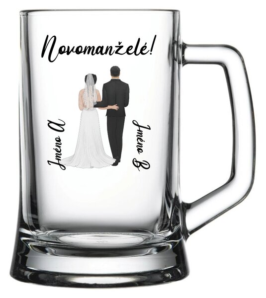 Personalizovaná pivní sklenice s novomanželským párem