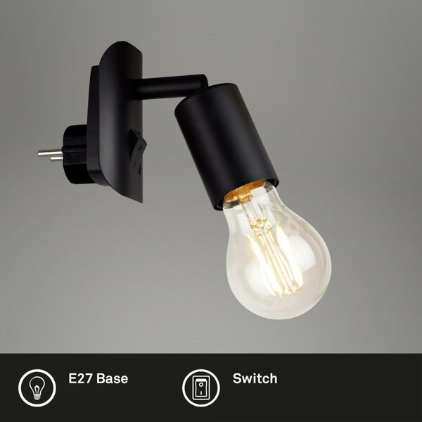 BRILONER Svítidlo do zásuvky 9,5 cm 1x E27 25W černá BRI 2602015