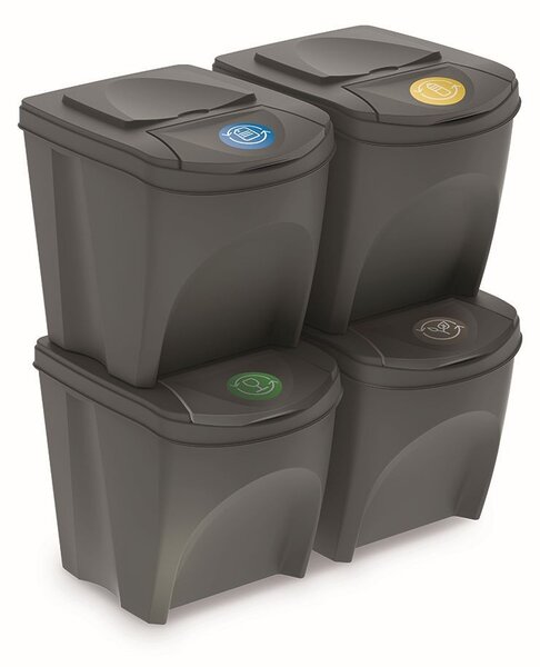 Prosperplast Sada 4 odpadkových košů Soorti na tříděný odpad 4 x 25 l šedá
