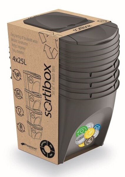 Prosperplast Sada 4 odpadkových košů Soorti na tříděný odpad 4 x 25 l šedá