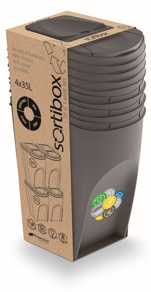 Prosperplast Sada 4 odpadkových košů Soorti na tříděný odpad 4 x 35 l šedá