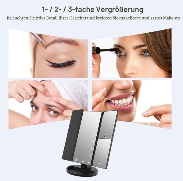 Kosmetické zrcadlo WEILY s 21 LED světly a zvětšením 2x/3x, napájení přes USB nebo baterie