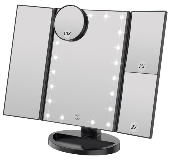 Kosmetické zrcadlo WEILY s 21 LED světly a zvětšením 2x/3x, napájení přes USB nebo baterie