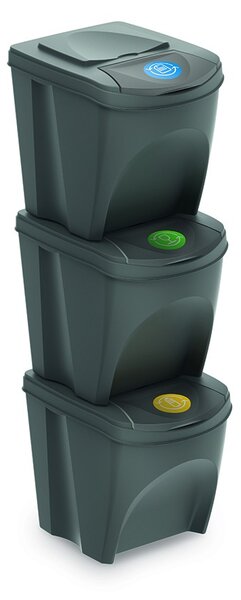 Prosperplast Sada 3 odpadkových košů 3x25 L DEILA šedá
