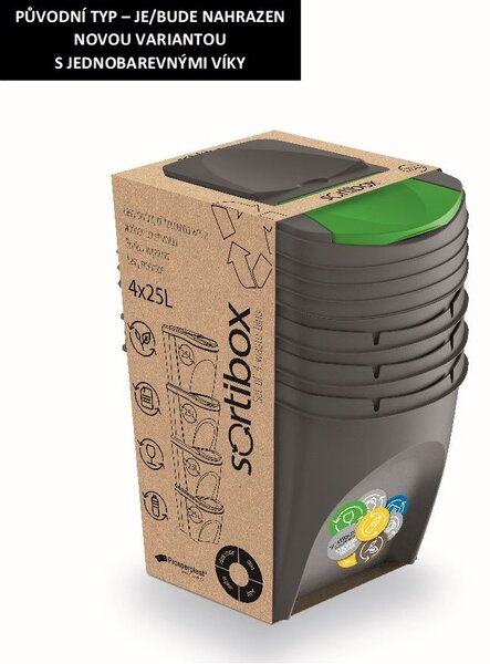 Prosperplast Sada 4 odpadkových košů Soorti na tříděný odpad 4 x 25 l šedá