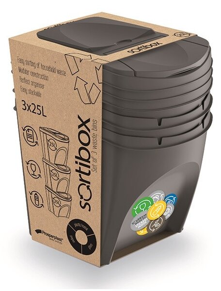 Prosperplast Sada 3 odpadkových košů 3x25 L DEILA šedá