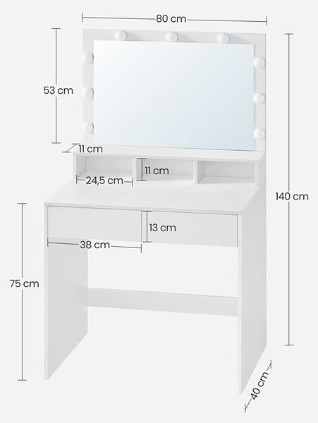 SONGMICS Kosmetický toaletní stolek Velisa 140 cm bílý