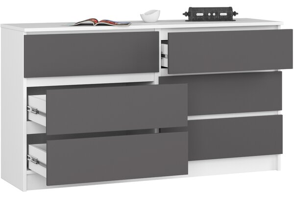 Ak furniture Komoda Kuba 140 cm 6 šuplíků bílá/grafitová