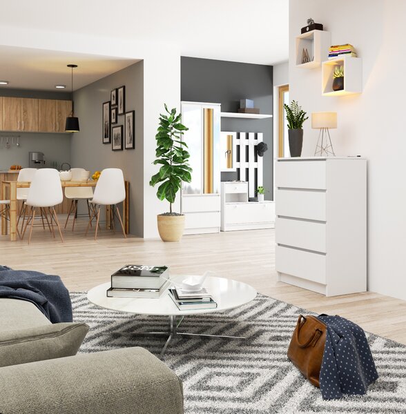 Ak furniture Komoda Kuba 60 cm - 4 šuplíky bílá