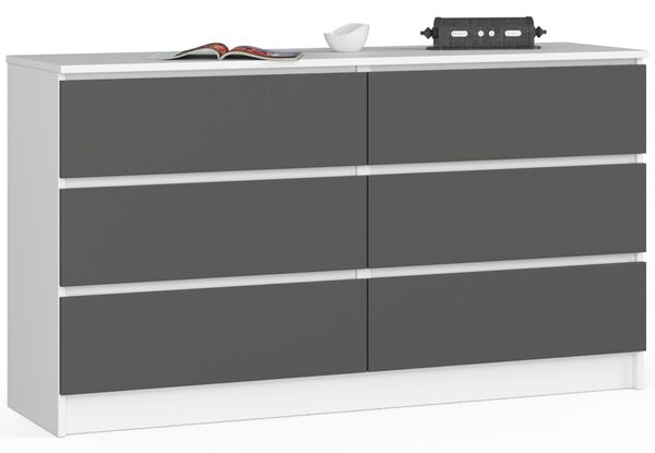 Ak furniture Komoda Kuba 140 cm 6 šuplíků bílá/grafitová