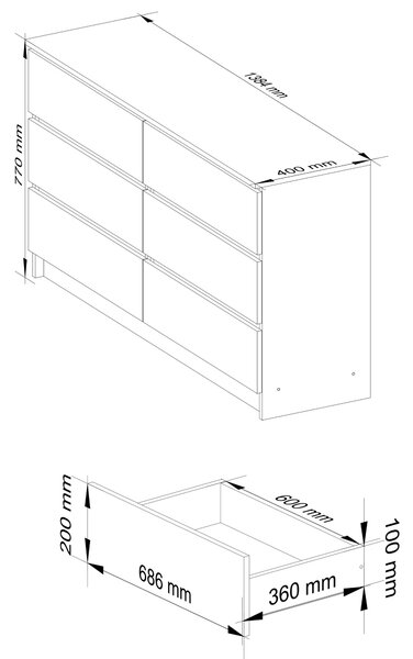 Ak furniture Komoda Rollo K 140 cm bílá/dub sonoma