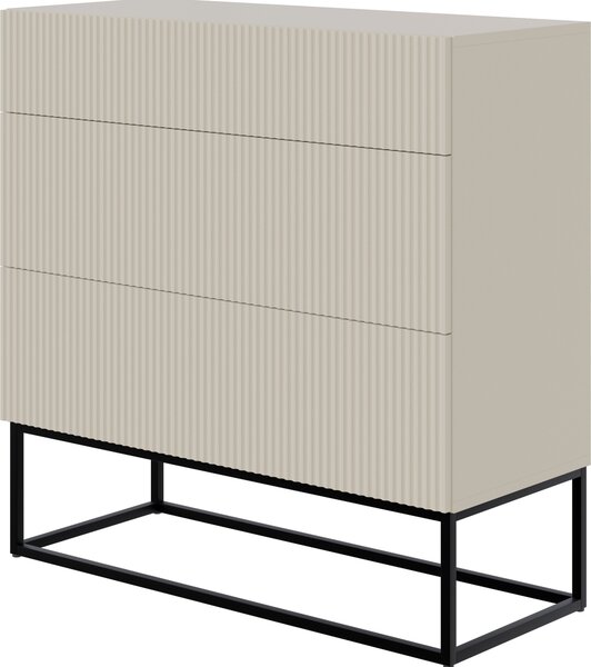 Selsey Veldio - Komoda se 3 zásuvkami, šedobéžová s černým kovovým rámem, 90 cm