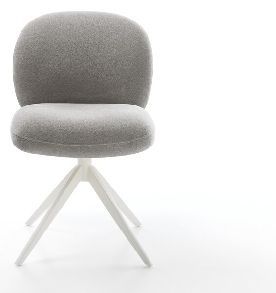 DELIFE Jídelní židle Nube-Flex strukturovaná látka Měkký šedá křížová podnož široká bílá 360° otočný houpací funkce taštičkové pružiny