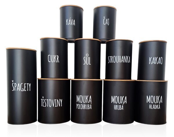Orion Dóza na potraviny, plechová, černá, s bambusovým víkem, 2,3l, MOUKA HLADKÁ