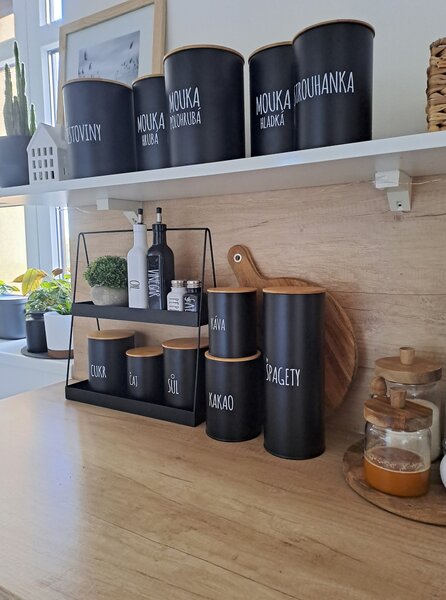 Orion Dóza na potraviny, plechová, černá, s bambusovým víkem, 2,3l, MOUKA HLADKÁ