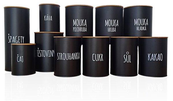 Orion Dóza na potraviny, plechová, černá, s bambusovým víkem, 2,3l, MOUKA HLADKÁ