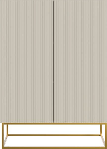 Selsey VELDIO - Vysoká dvoudveřová skříň, šedobéžová taupe se zlatým kovovým rámem, šířka 90 cm