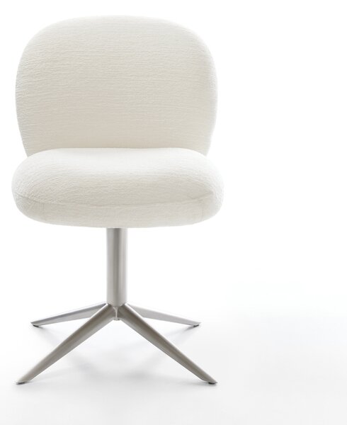 DELIFE Jídelní židle Nube-Flex bouclé měkký béžová podnož křížová nerezová ocel 360° otočný houpací funkce taštičkové pružiny