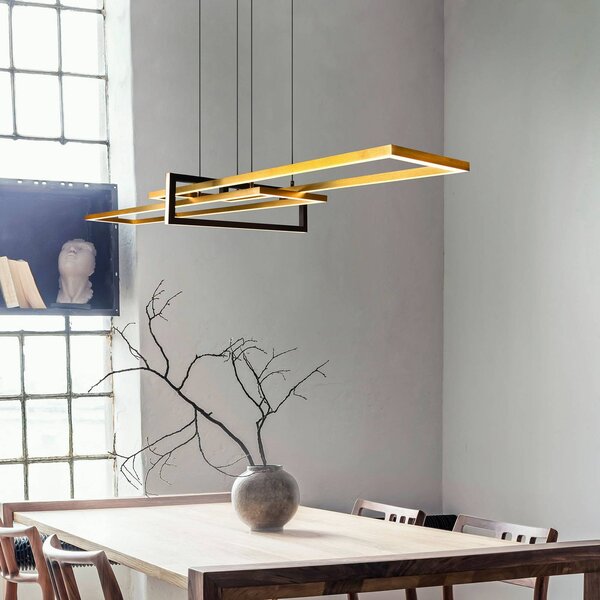 Trio Lighting Závěsné svítidlo Salinas LED, mosazná barva, kov, délka 110 cm, stmívatelný, Mosaz / zlato, Obývací pokoj / jídelna, kov, Moderní