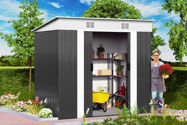 Gardebruk L kovová kůlna 2m² se základem 196x122x182cm posuvné dveře antracitová kůlna na nářadí zahradní kůlna 3,4m³