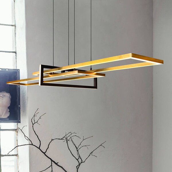 Trio Lighting Závěsné svítidlo Salinas LED, mosazná barva, kov, délka 110 cm, stmívatelný, Mosaz / zlato, Obývací pokoj / jídelna, kov, Moderní