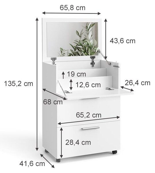 Toaletní stolek Vicco Hanna Bílá 65.8 cm se 2 zásuvkami, Model 41510